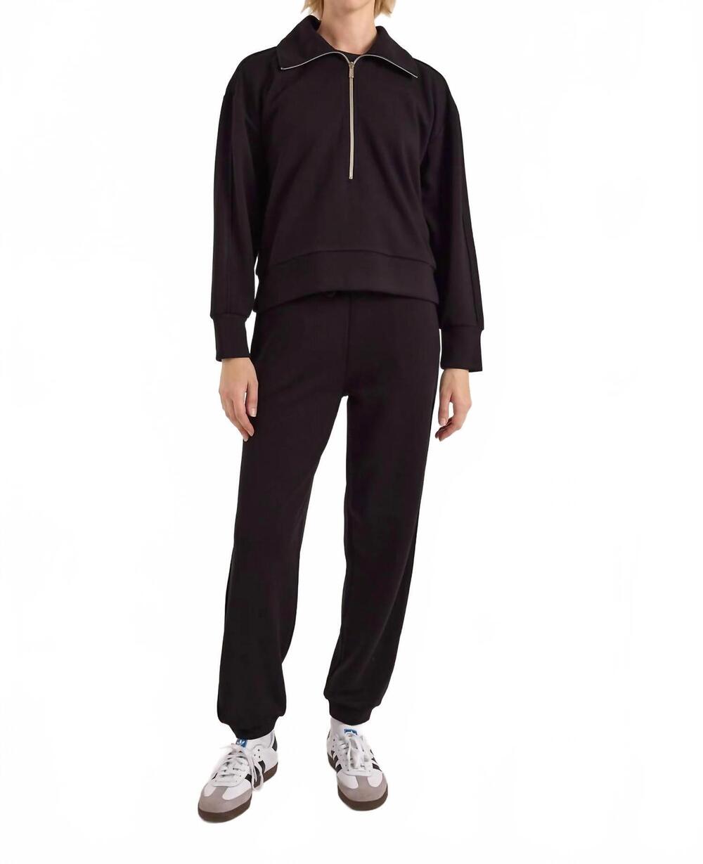 NEW BRODIE CASHMERE piping detail half zip top in black